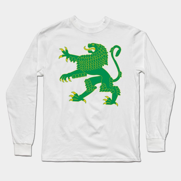 Heraldic Rampant Lion (Green) Long Sleeve T-Shirt by PabloDeChenez